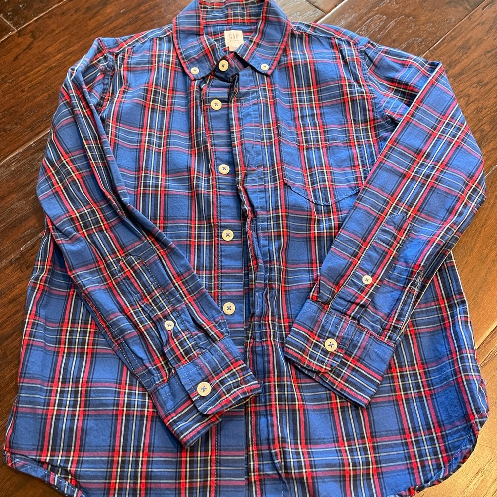 GAP Kids Blue and Red Plaid Button Down Shirt